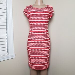 SHARAGANO Red and White Sheath Dress